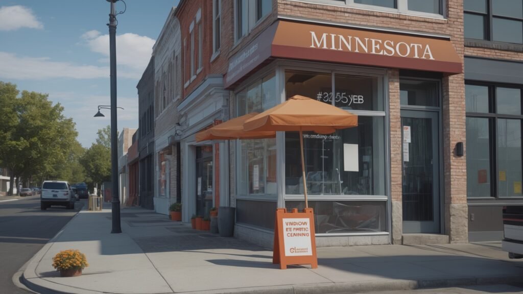 Professional window cleaner washing windows on Blaine Minnesota home